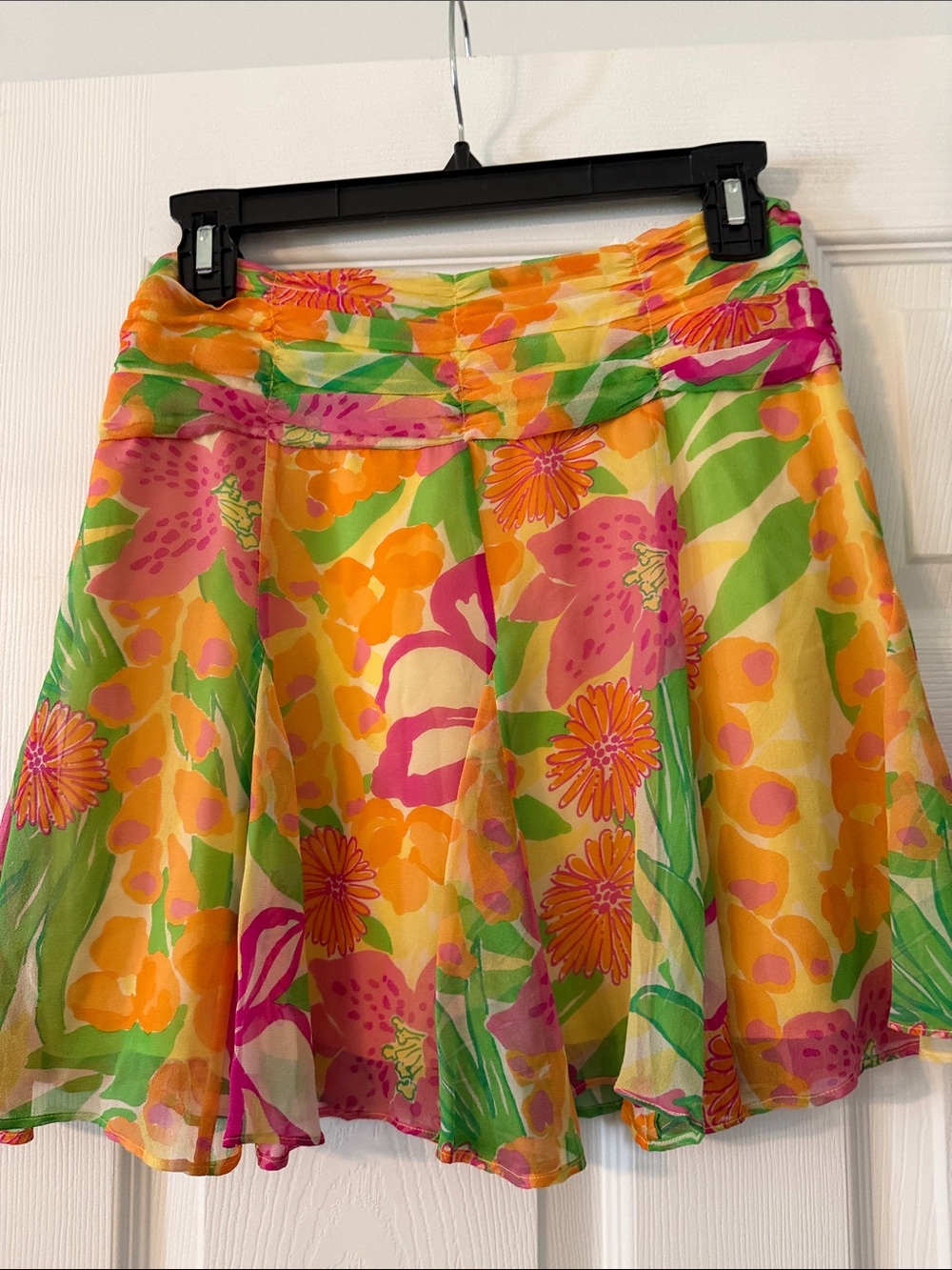 Vintage Lilly Pulitzer Floral Circle Skirt in Yellow, Green & Pink 100% silk - Picture 3 of 8